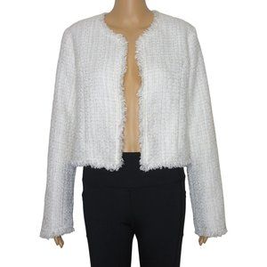 Forever 21 Women's Open Front Frayed Hem Long Sleeve Metallic Jacket LG B1-04